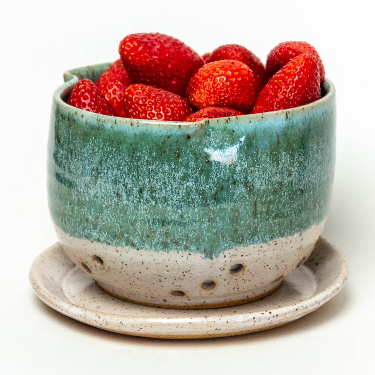 Turquoise & White Hand-Thrown Stoneware Berry Bowl
