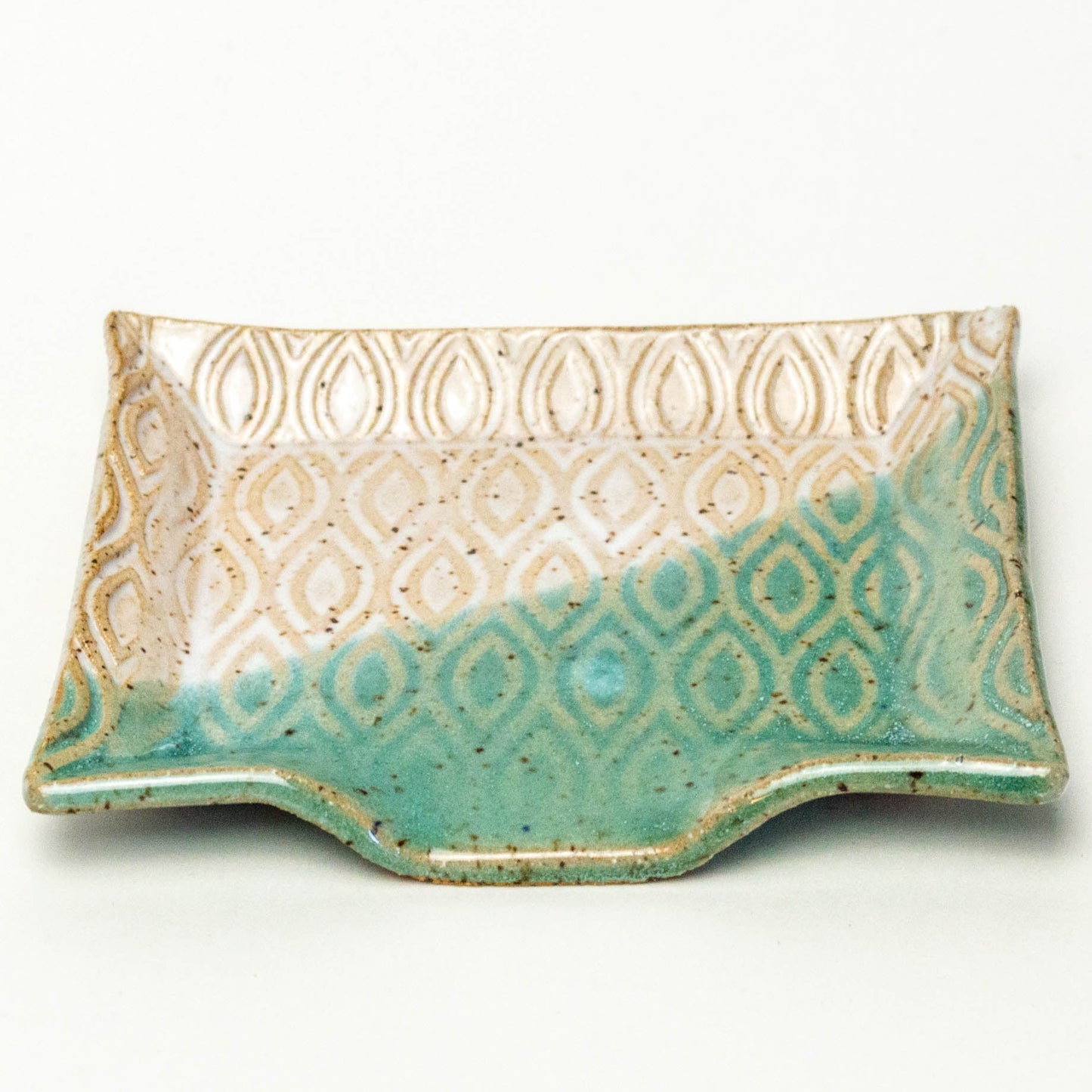Turquoise & White Diamond Pattern Stoneware Soap Dish