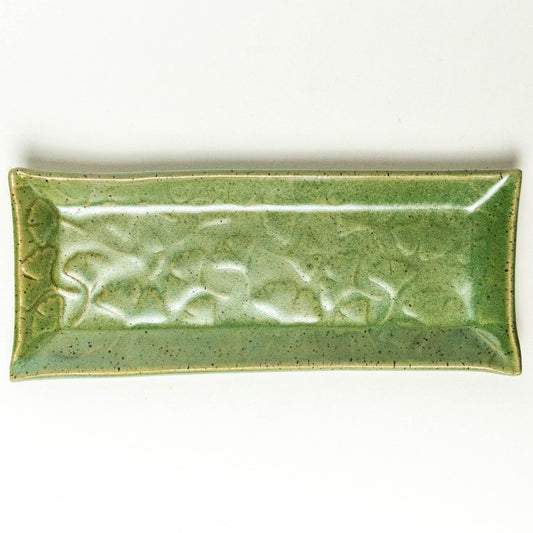 Ginkgo Leaf Pattern Green Stoneware Butter/Olive Dish
