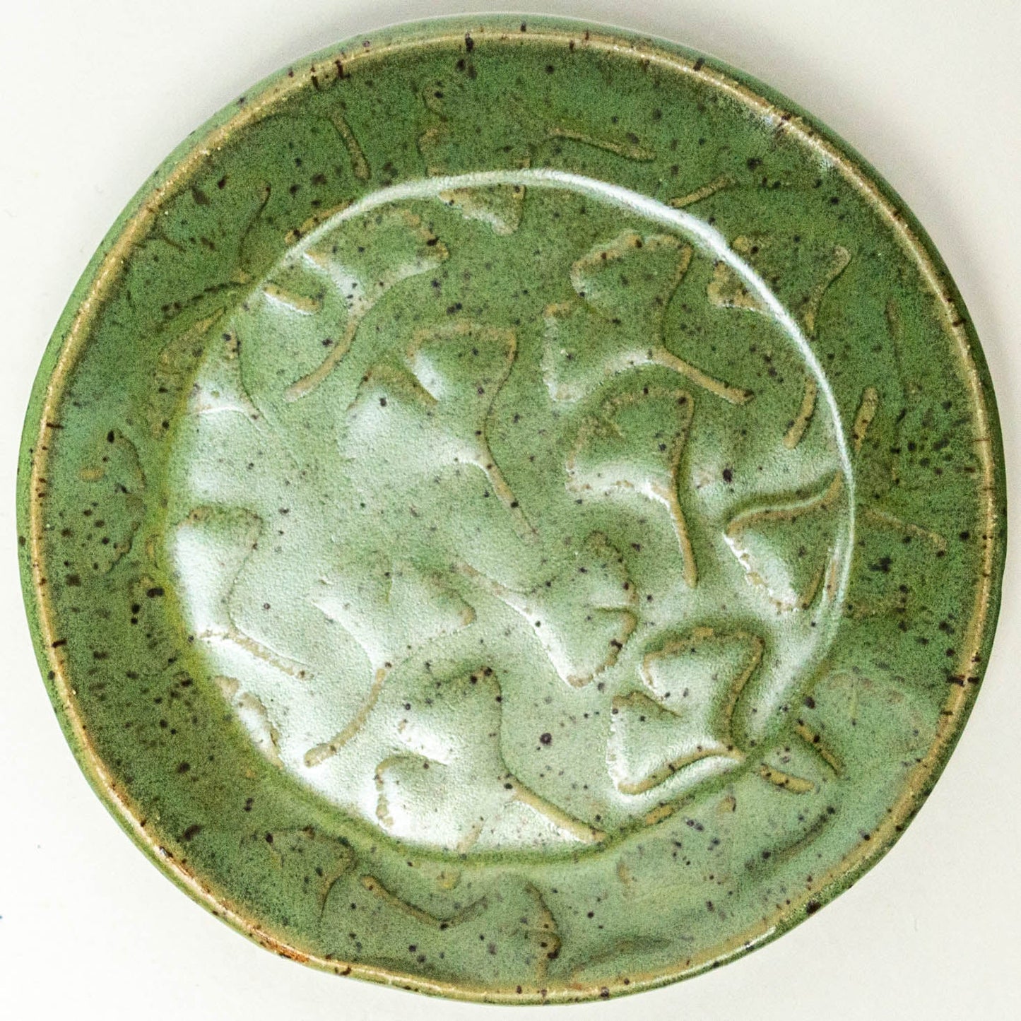 Ginkgo Leaf Pattern Green Round Stoneware Trinket Dish