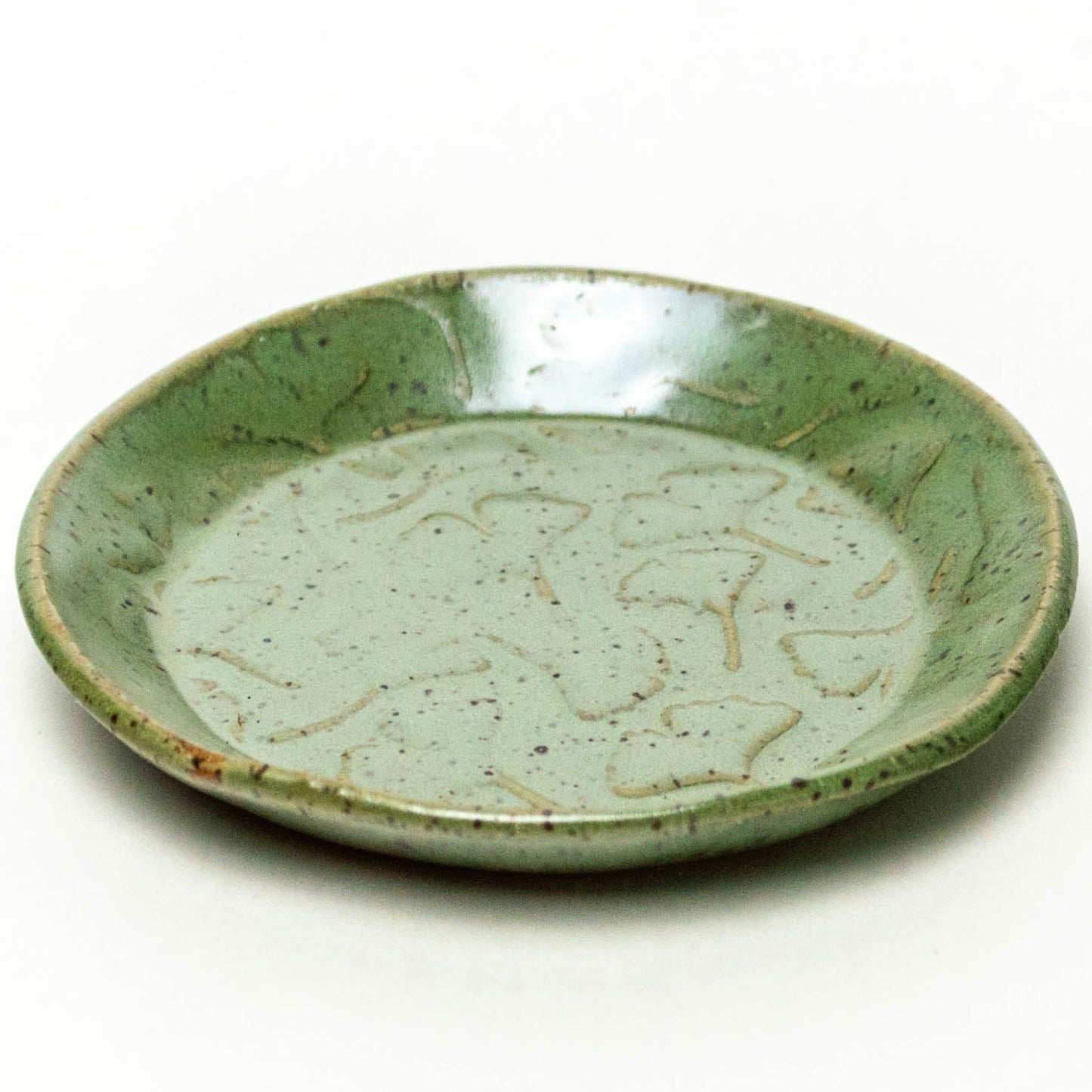 Ginkgo Leaf Pattern Green Round Stoneware Trinket Dish