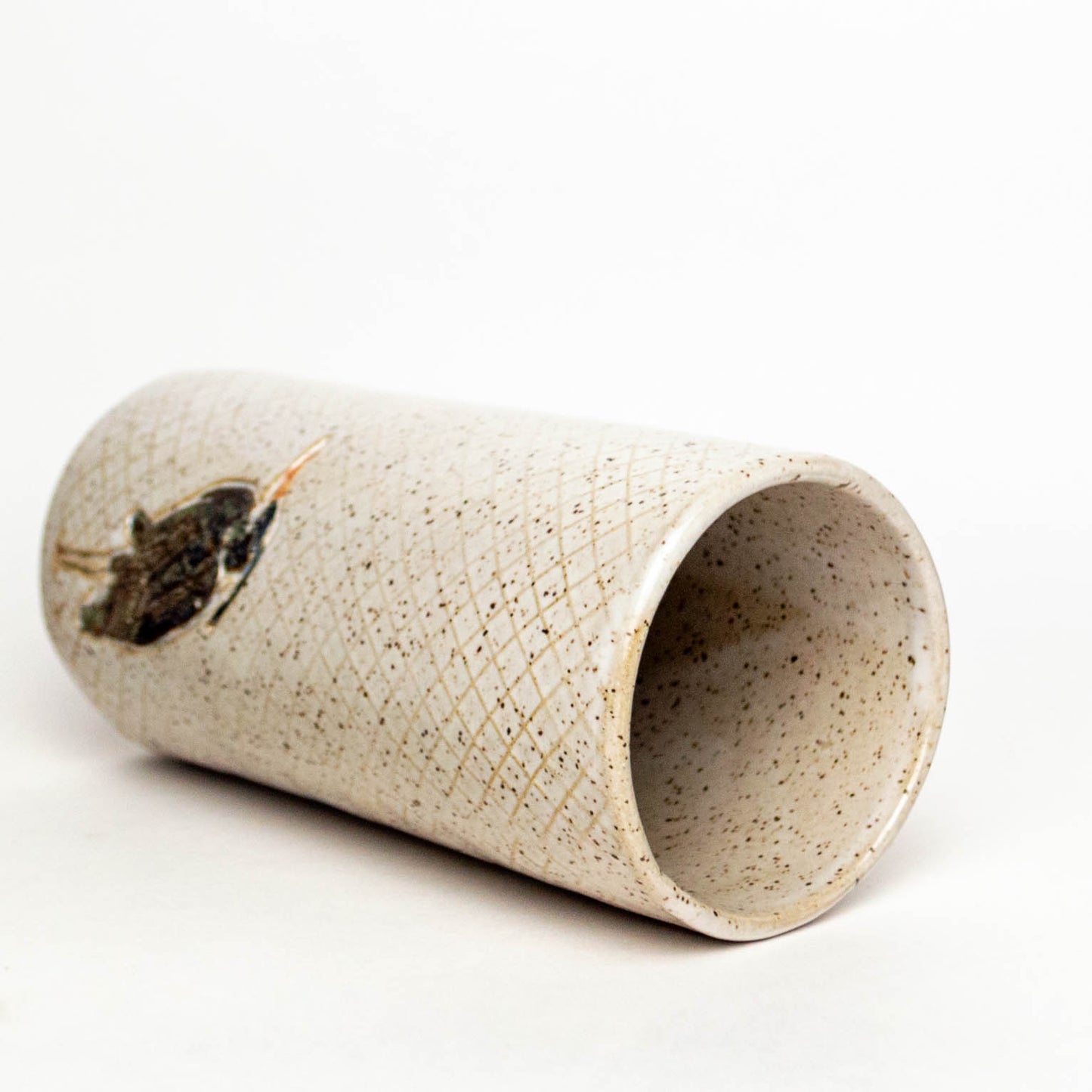 Blue Heron on White Stoneware Vase