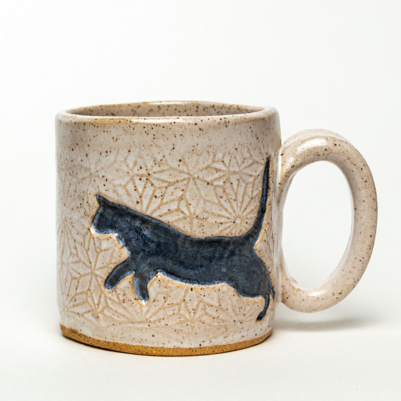 Black Jumping Cat on White Stoneware 10oz Mug