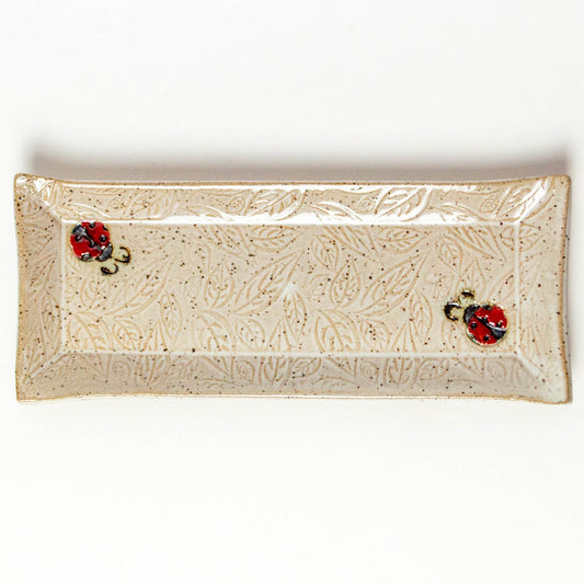 Ladybugs on White Stoneware Butter Dish