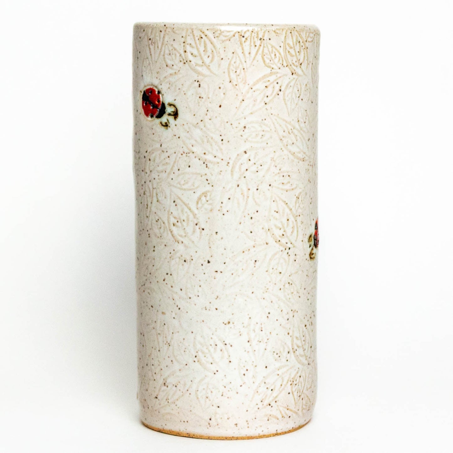Ladybug Design White Vase