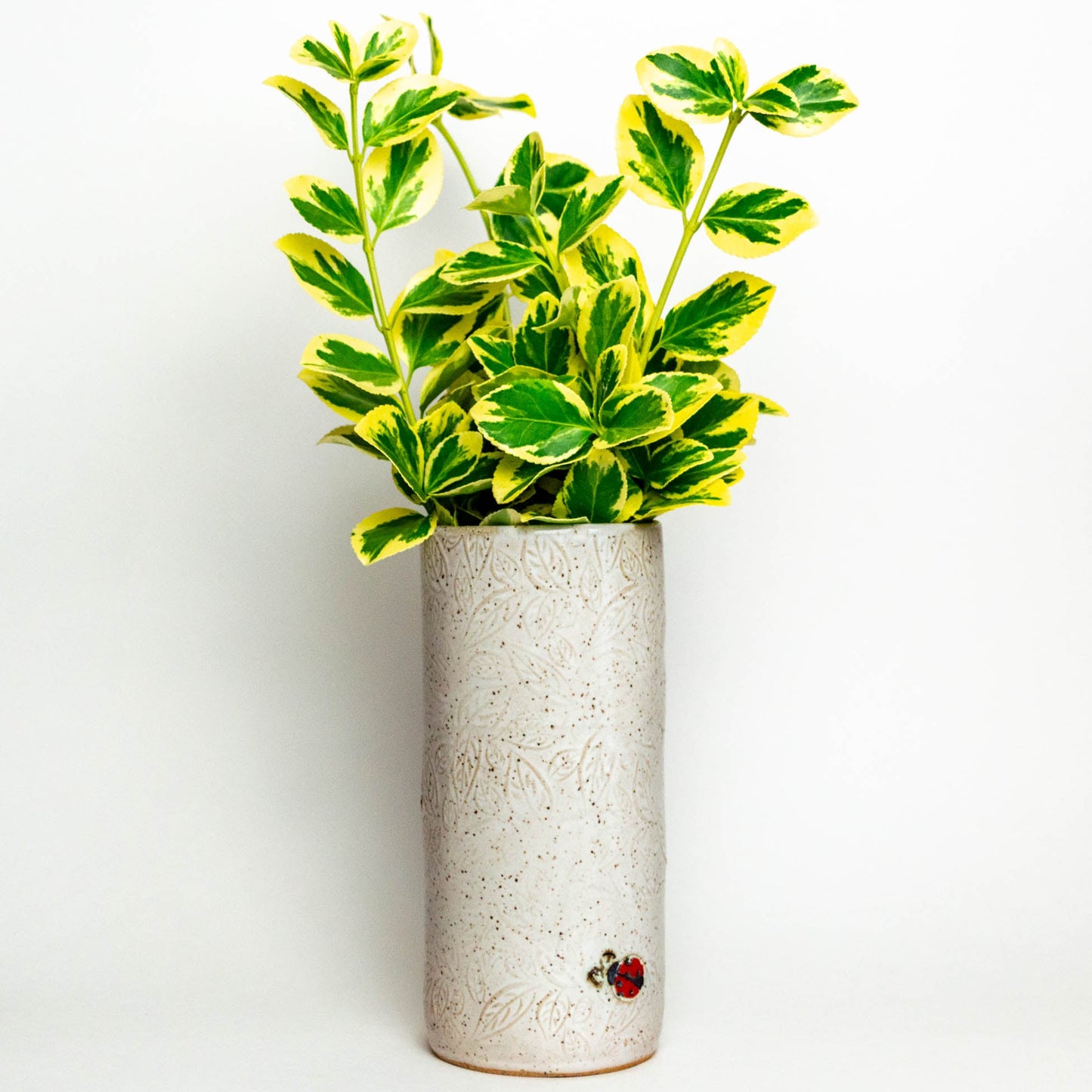 Ladybug Design White Vase