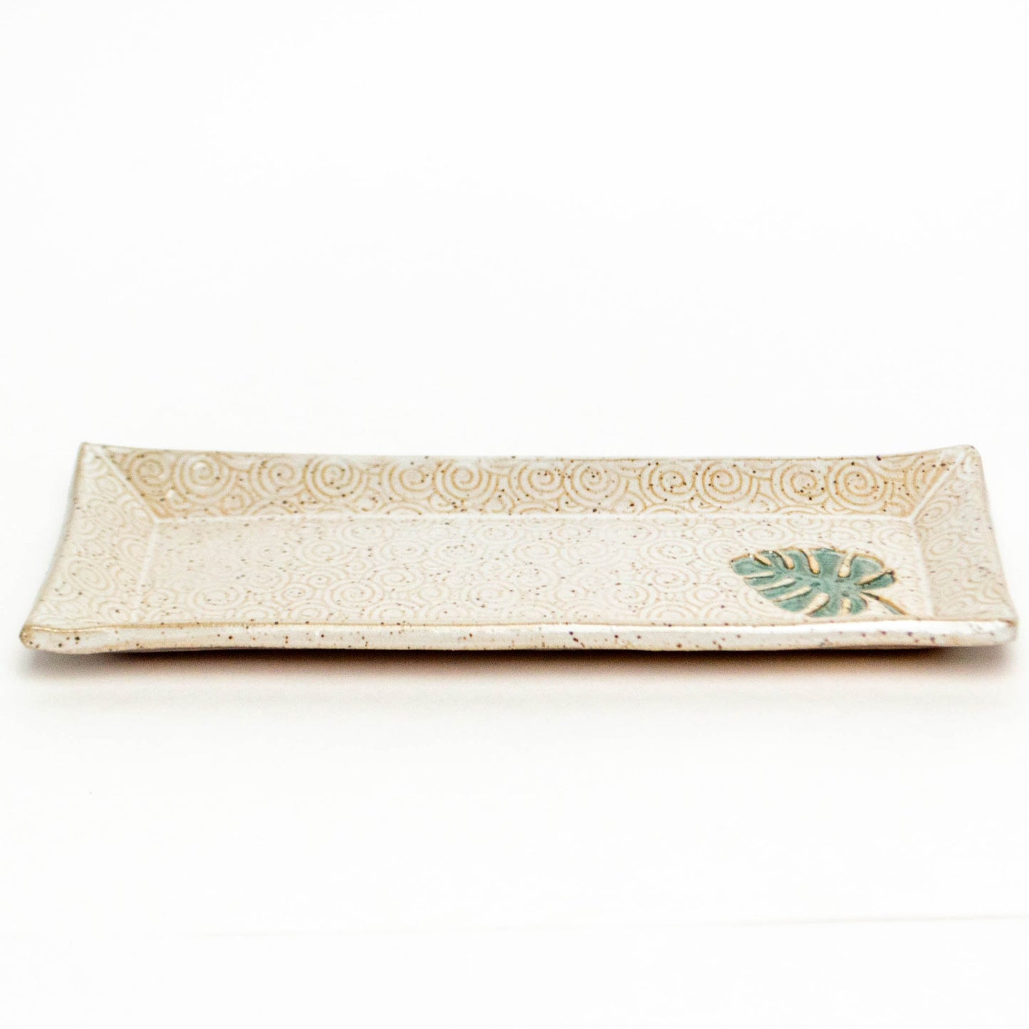 Monstera Leaf on White Stoneware Butter Dish
