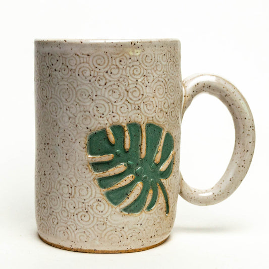 Monstera Leaf on White Stoneware 14oz Mug
