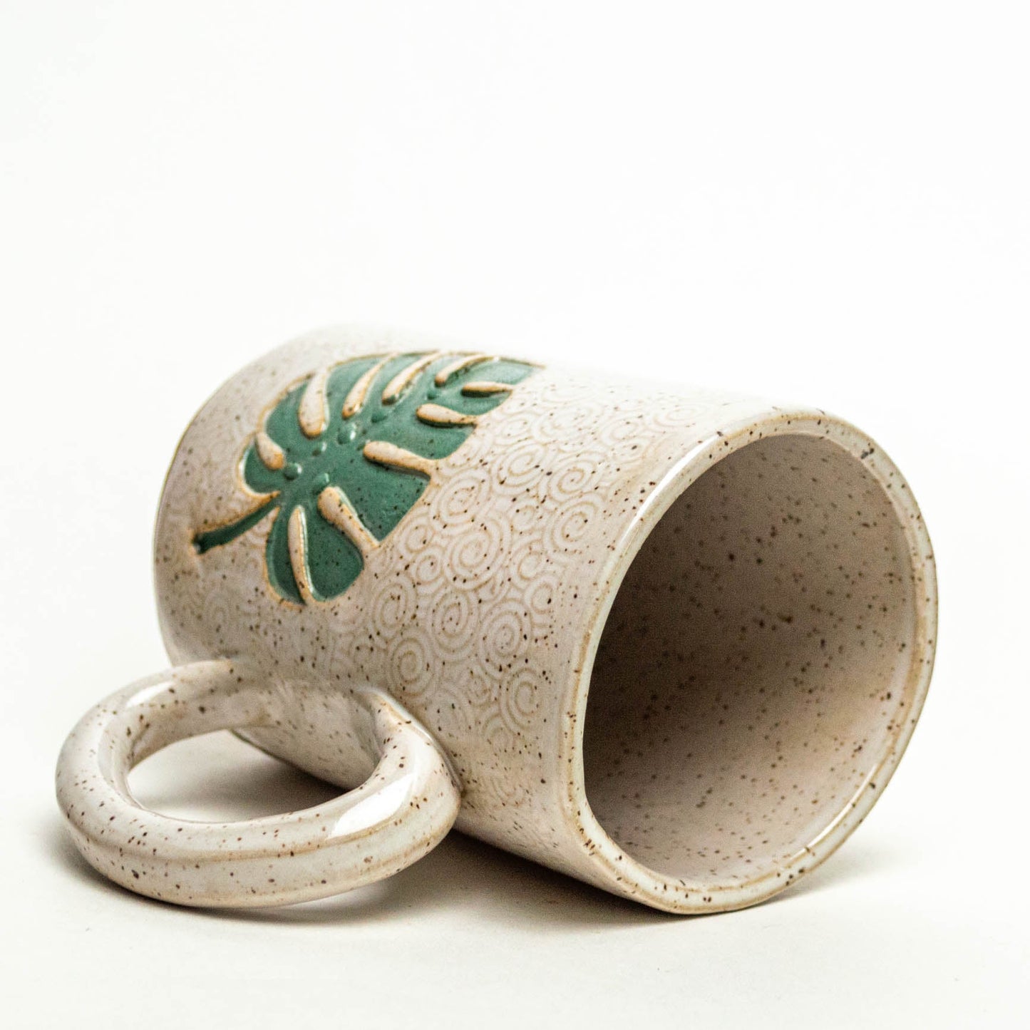 Monstera Leaf on White Stoneware 14oz Mug