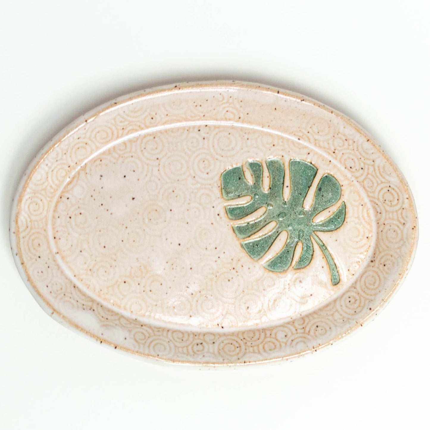 Monstera Leaf White Oval Trinket Dish