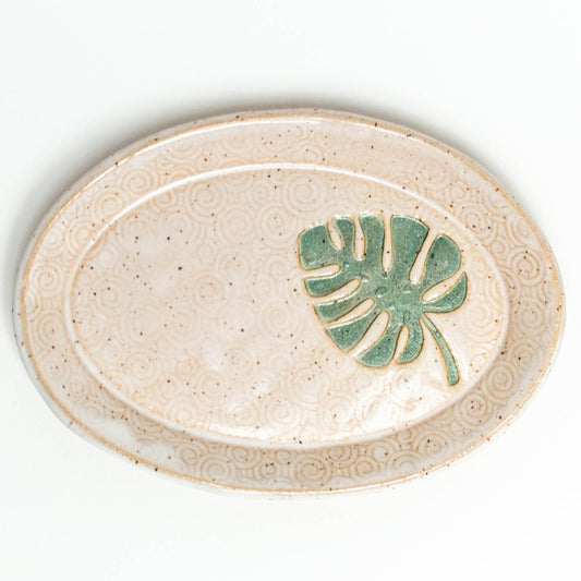 Monstera Leaf White Oval Trinket Dish