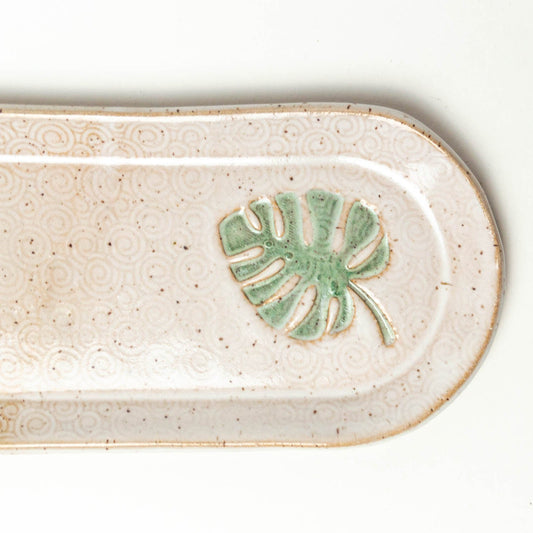 Monstera Leaf on White handmade Stoneware 12" Platter