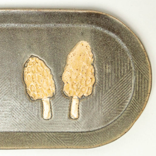 Morel Mushroom Gray 10" Stoneware Platter