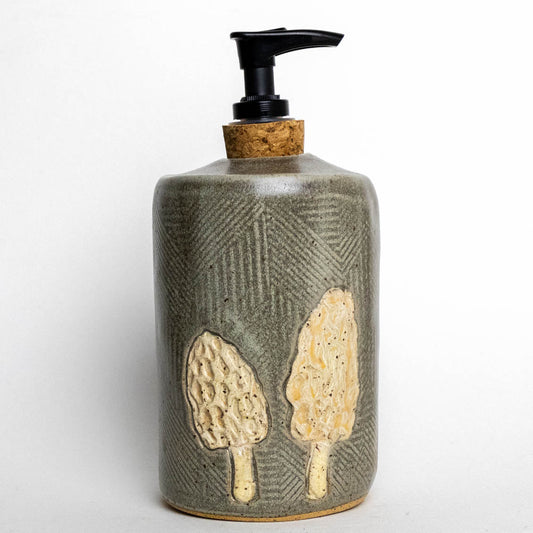 Morel Mushroom Gray Stoneware Soap Dispenser