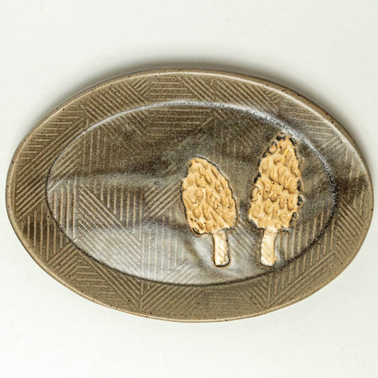 Morel Mushroom Gray Oval Trinket Dish