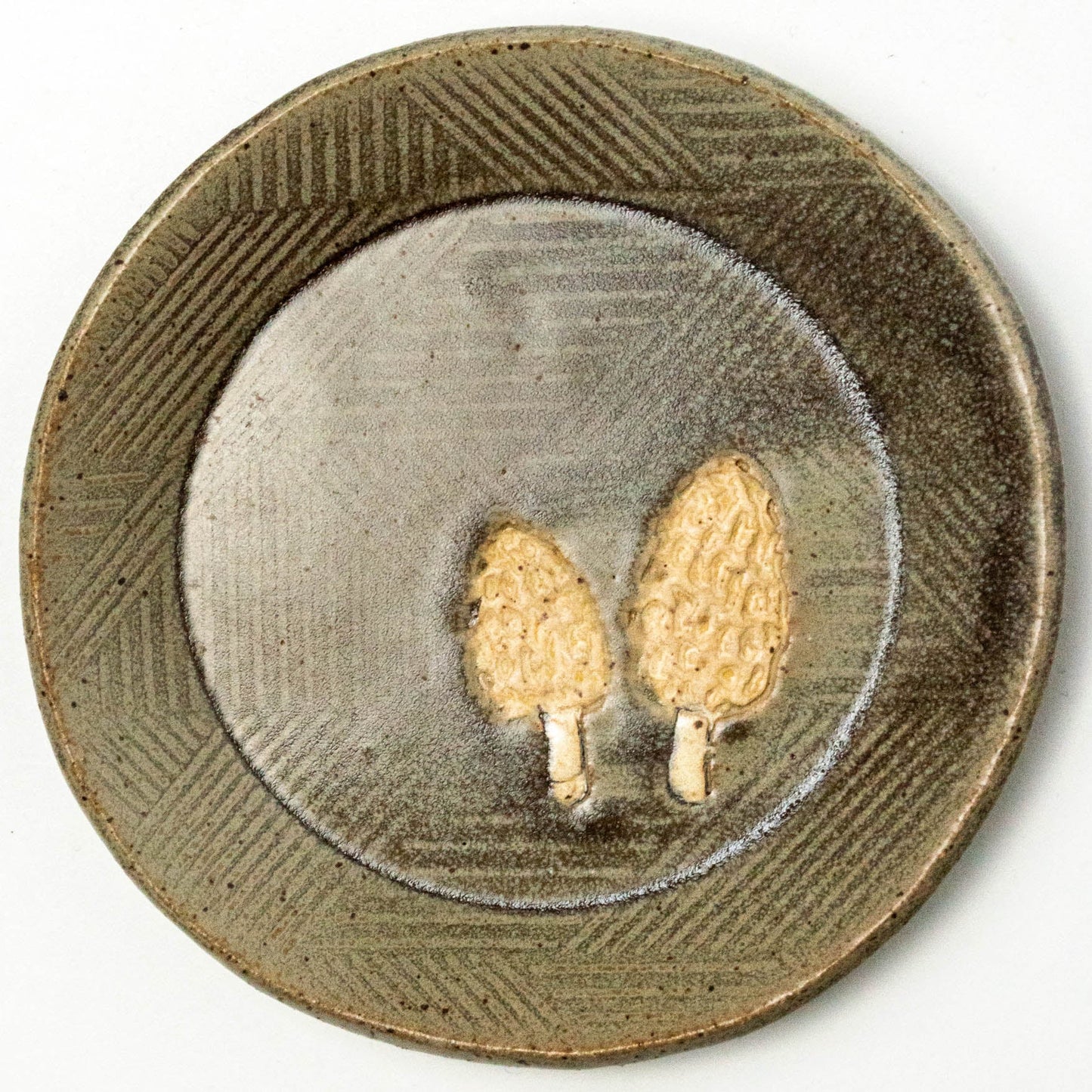 Morel Mushroom Silver Round Stoneware Trinket Dish