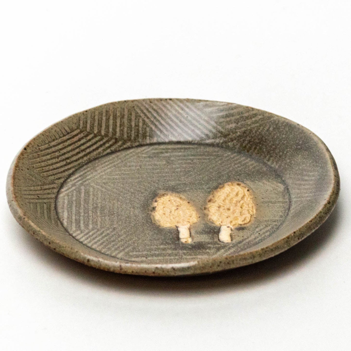 Morel Mushroom Silver Round Stoneware Trinket Dish