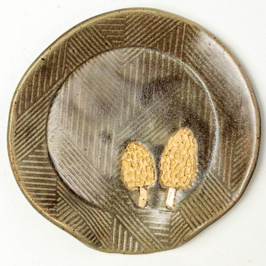 Morel Mushroom Silver Stoneware Spoon Rest