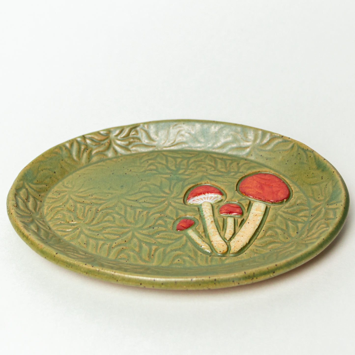 Mushroom Green Oval Stneware Trinket Dish