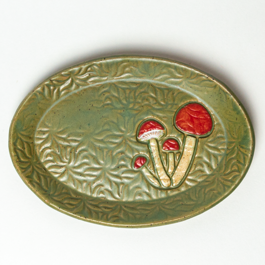 Mushroom Green Oval Stneware Trinket Dish