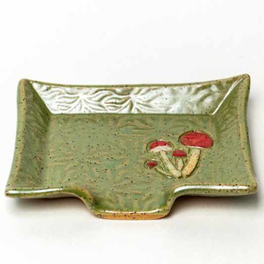 Mushroom Green Stoneware Soap Dish