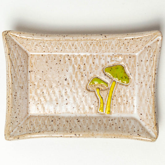 Parrot Mushroom White Stoneware Trinket Dish