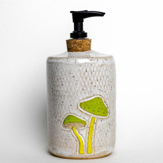 Parrot Mushroom White Stoneware Soap Dispenser