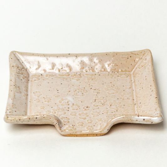 Paw Print Pattern White Stoneware Soap Dish
