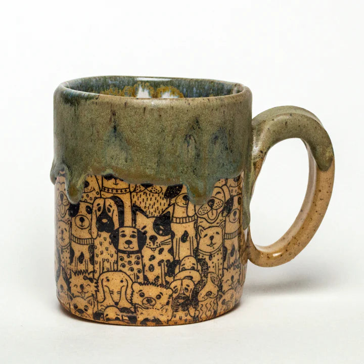 Puppy Dogs Print Beige w/drip Edge Stoneware 12 oz Mug