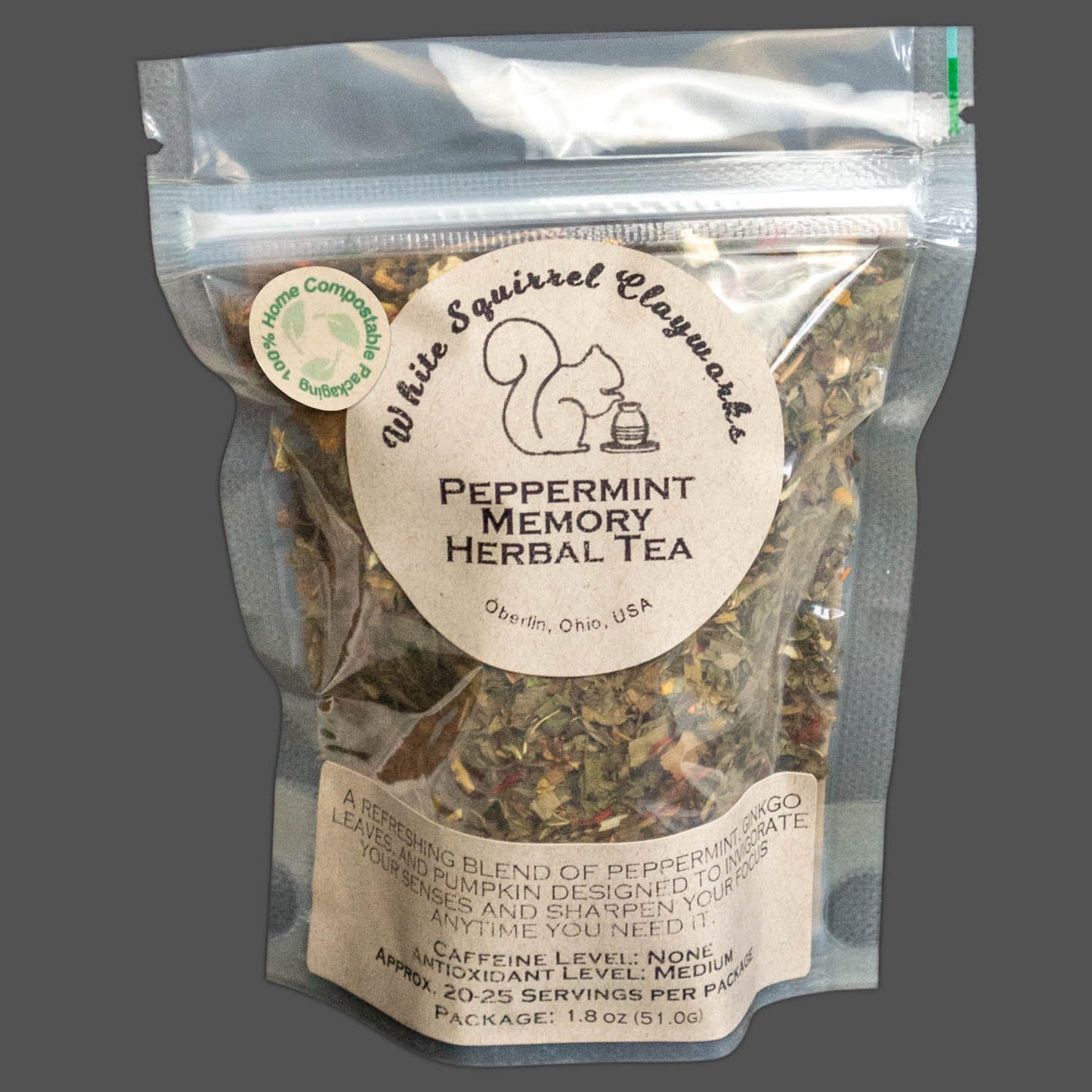 Peppermint Memory Herbal Tea - 1.5oz - Home Compostable Packaging