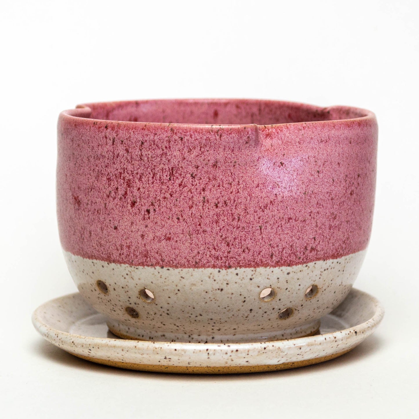 Pink/Red & White Hand-Thrown Stoneware Berry Bowl