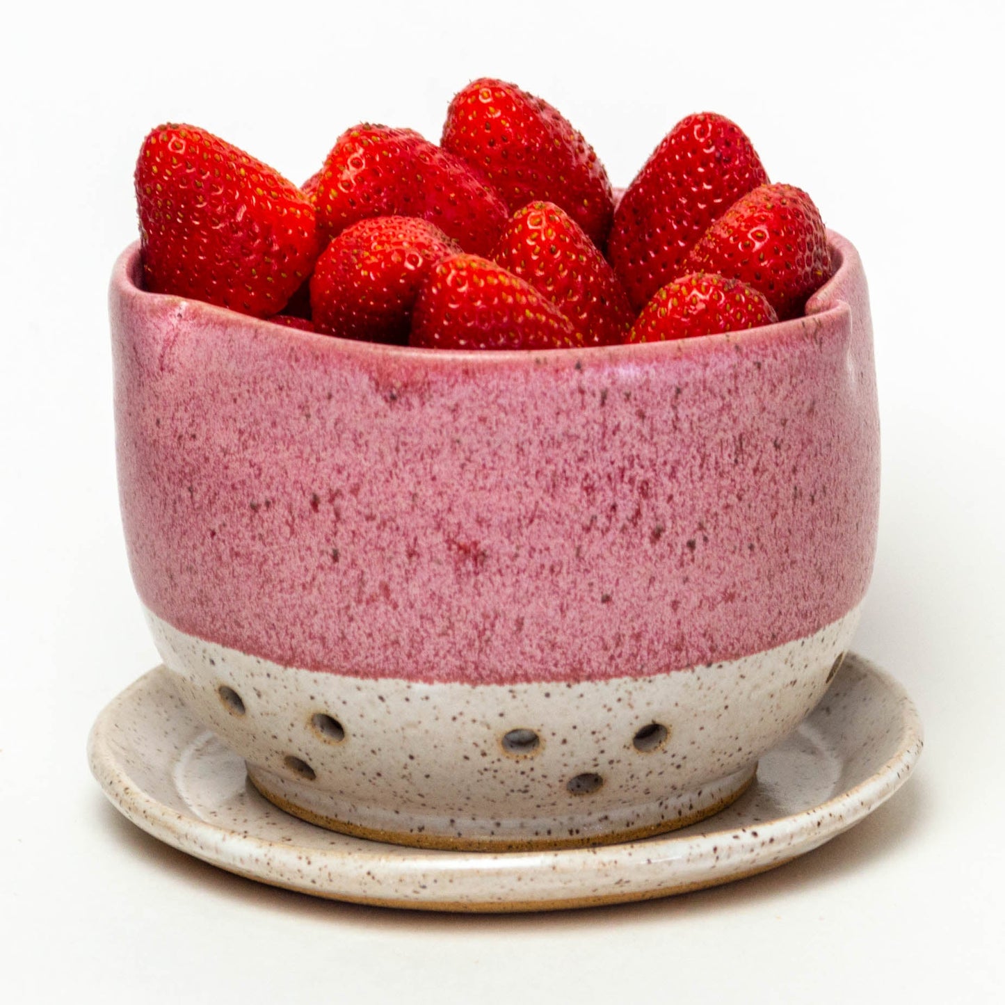 Pink/Red & White Hand-Thrown Stoneware Berry Bowl