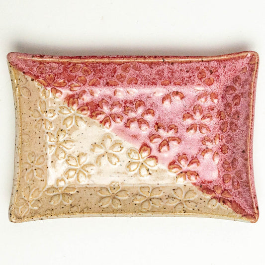 Red & White Flower Pattern Handmade Stoneware Trinket Dish