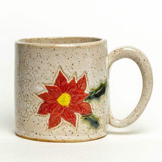 Poinsettia on White Stoneware 10oz Mug