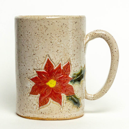 Poinsettia on White Stoneware 14oz Mug