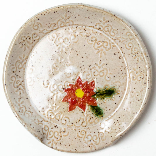Poinsettia on White Stoneware Spoon Rest