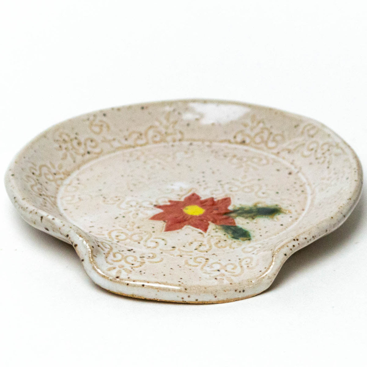 Poinsettia on White Stoneware Spoon Rest