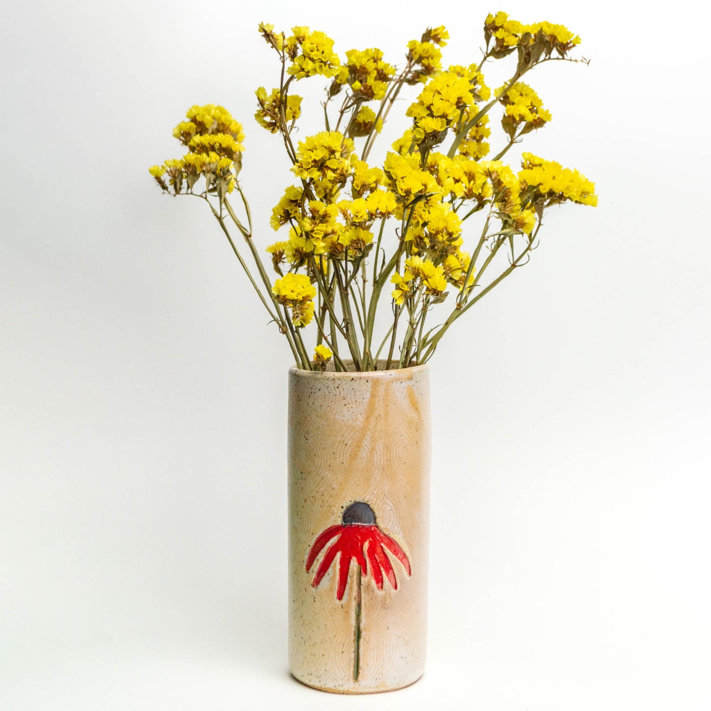 Red Cone Flower Beige Vase