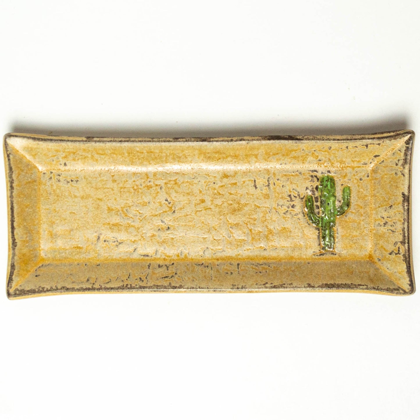 Saguaro Cactus on Beige Chocolate Stoneware Butter Dish