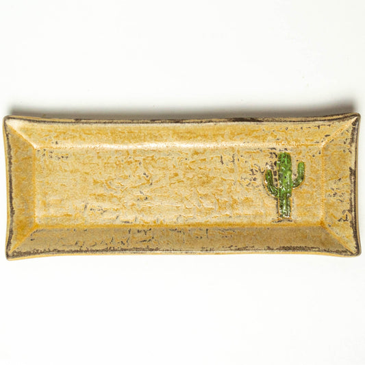 Saguaro Cactus on Beige Chocolate Stoneware Butter Dish