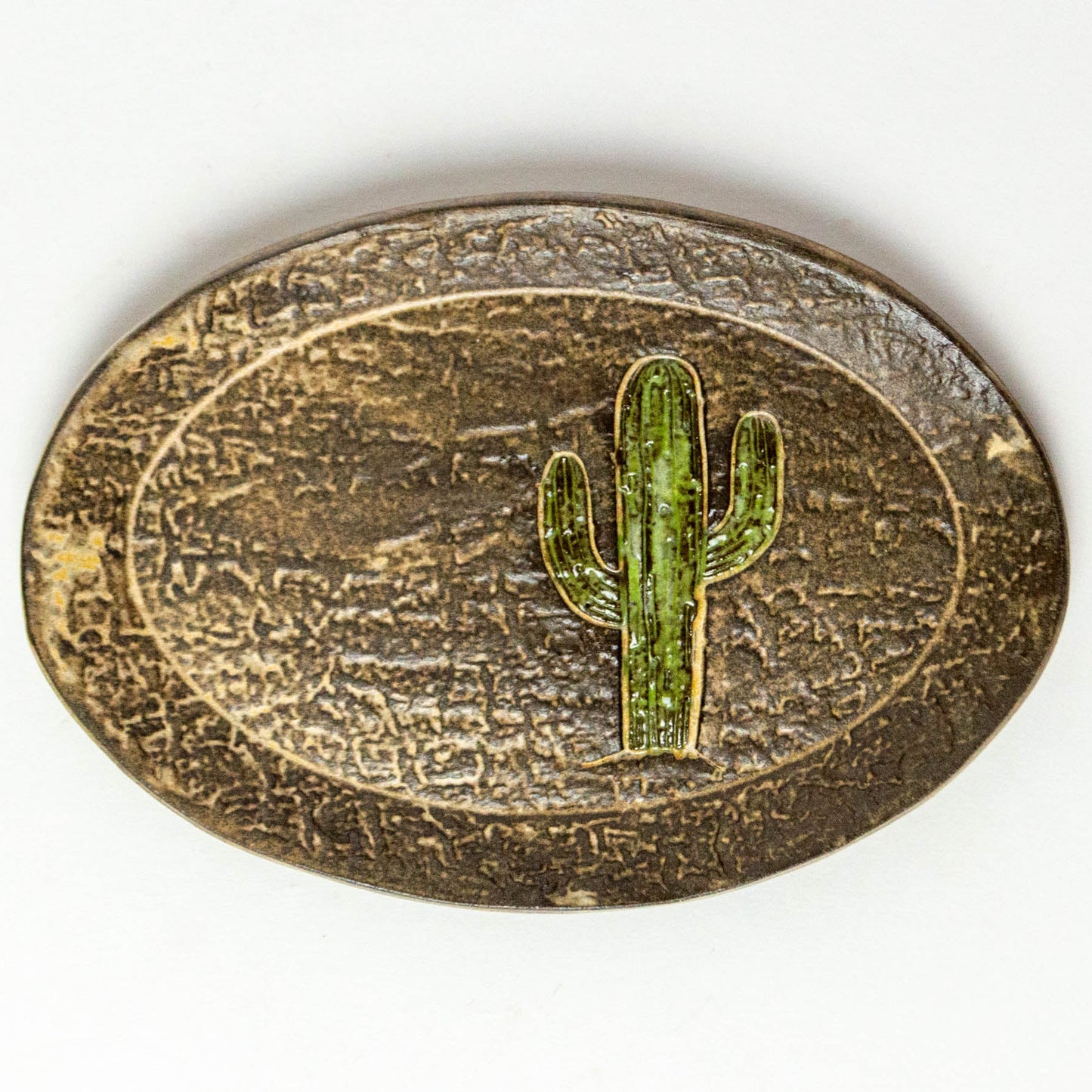 Saguaro Cactus Beige Oval Chocolate Stoneware Trinket Dish
