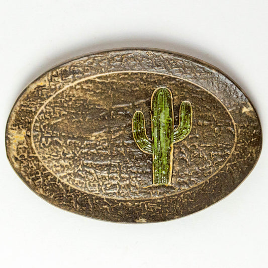 Saguaro Cactus Beige Oval Chocolate Stoneware Trinket Dish