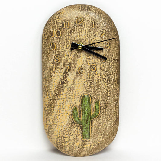 Saguaro Cactus on Beige Chocolate Clay Wall Clock