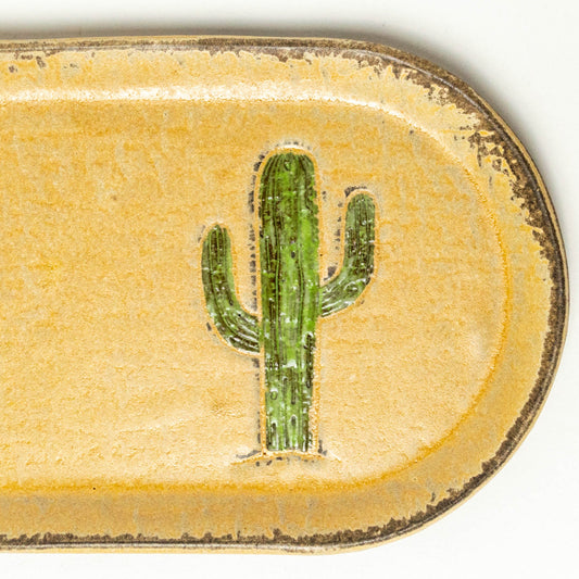 Saguaro Cactus on Beige Chocolate Stoneware 10" Platter