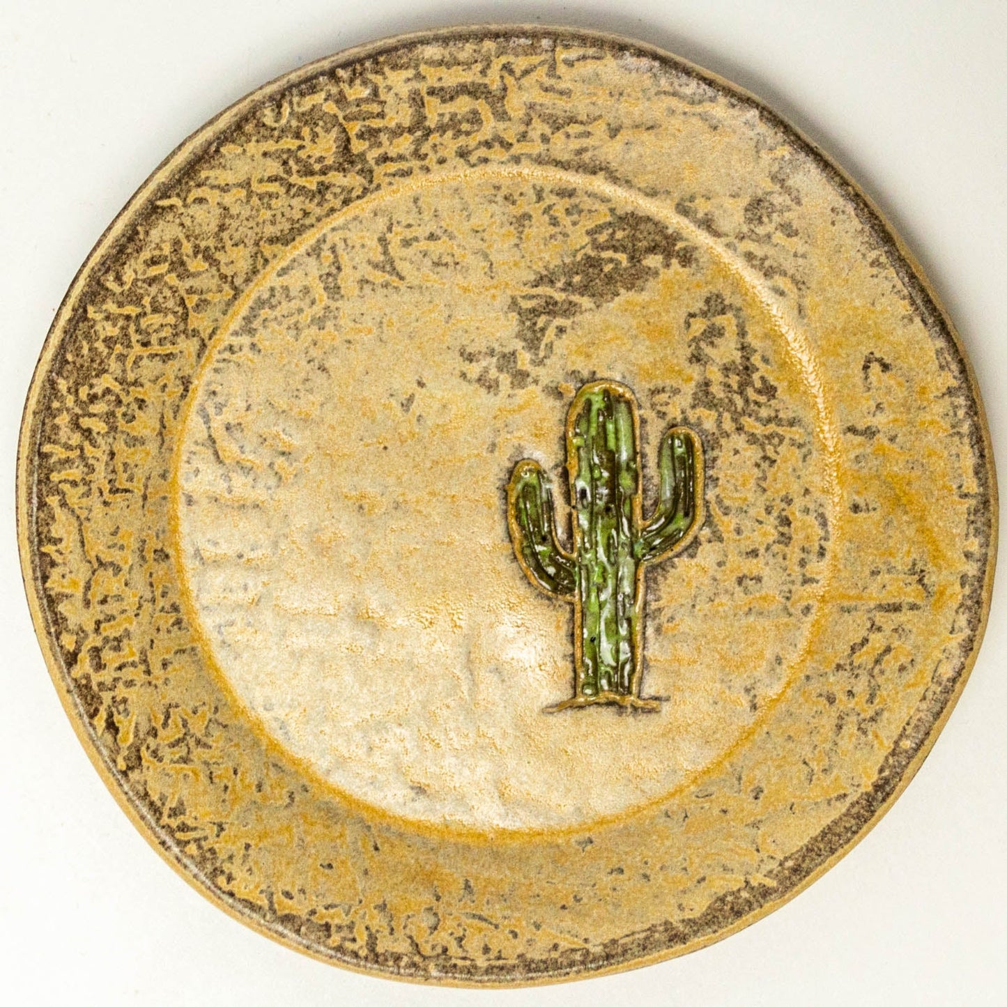Saguaro Cactus Beige Round Stoneware Trinket Dish