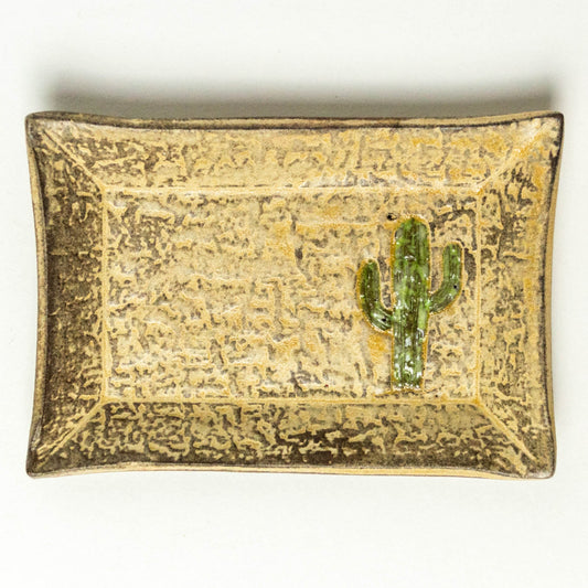 Saguaro Cactus Beige Chocolate Clay Stoneware Trinket Dish
