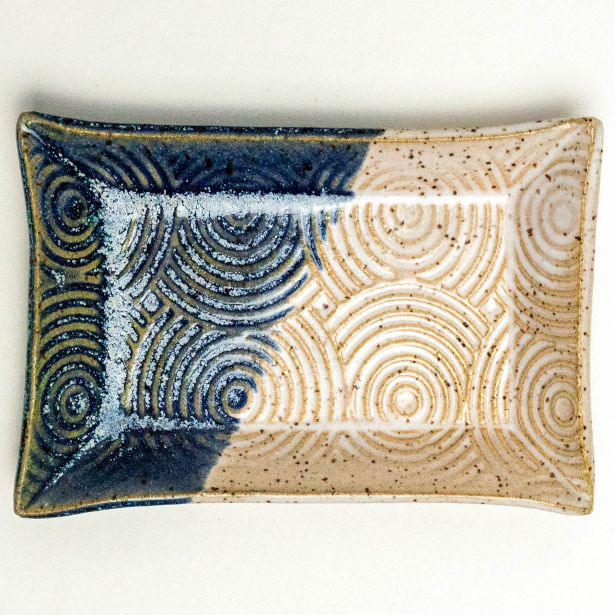 Blue & White Spiral Pattern Handmade Stoneware Trinket Dish
