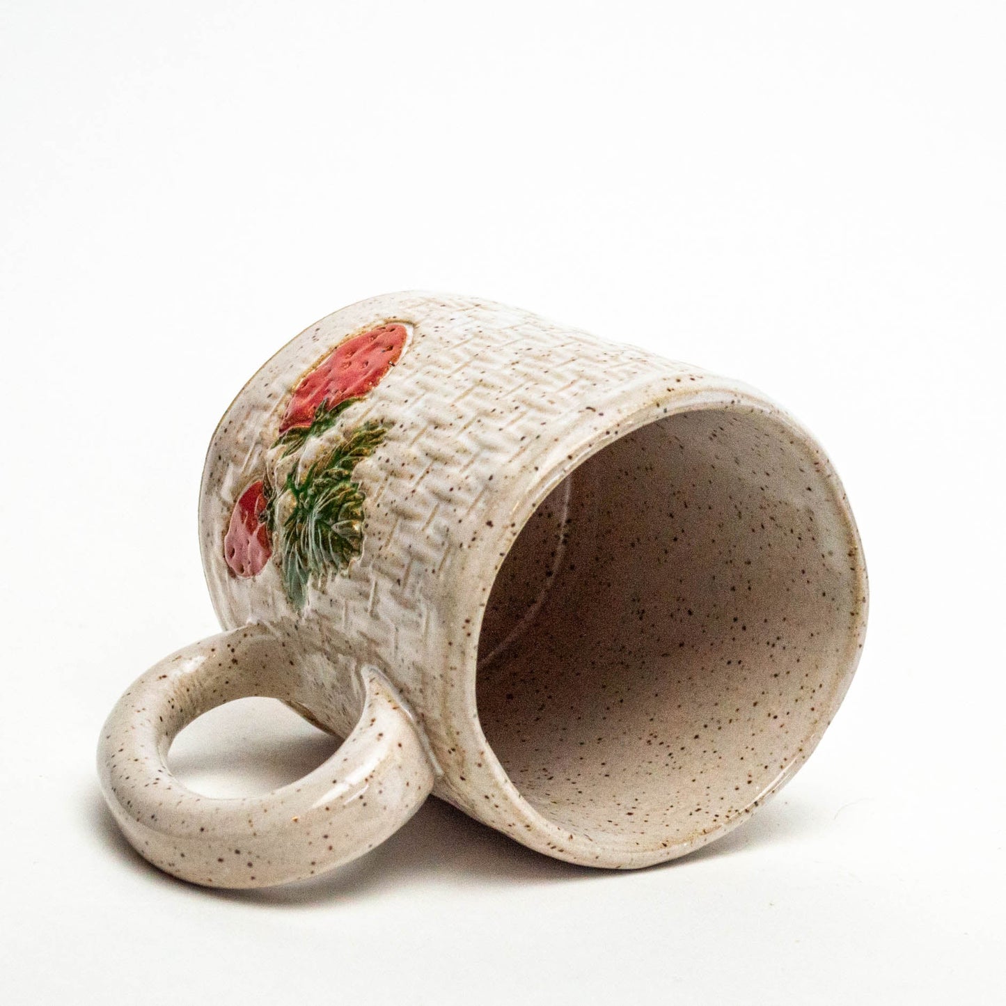 Strawberry Pattern on White Basketweave Stoneware 10oz Mug