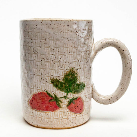 Strawberry Pattern on White Stoneware 14 oz Mug
