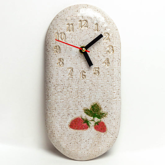 Strawberry Pattern on White Stoneware Wall Clock
